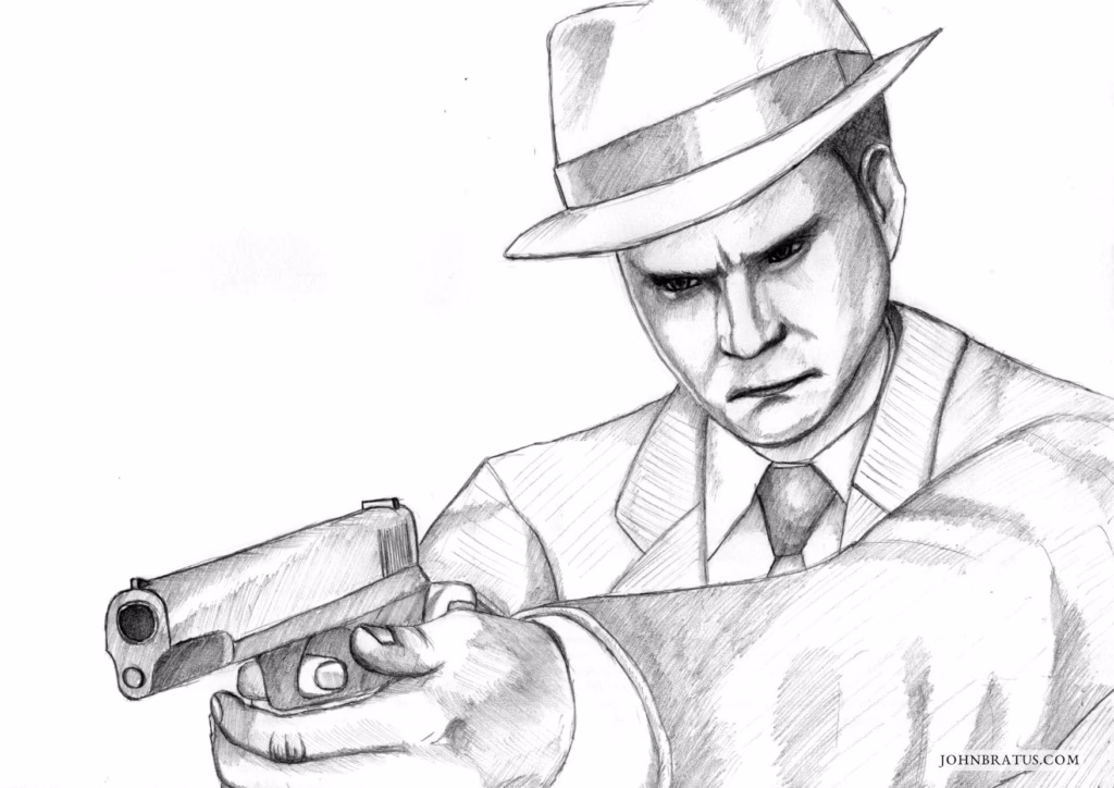 Pencil fanart drawing of the L.A. Noire detective Cole Phelps