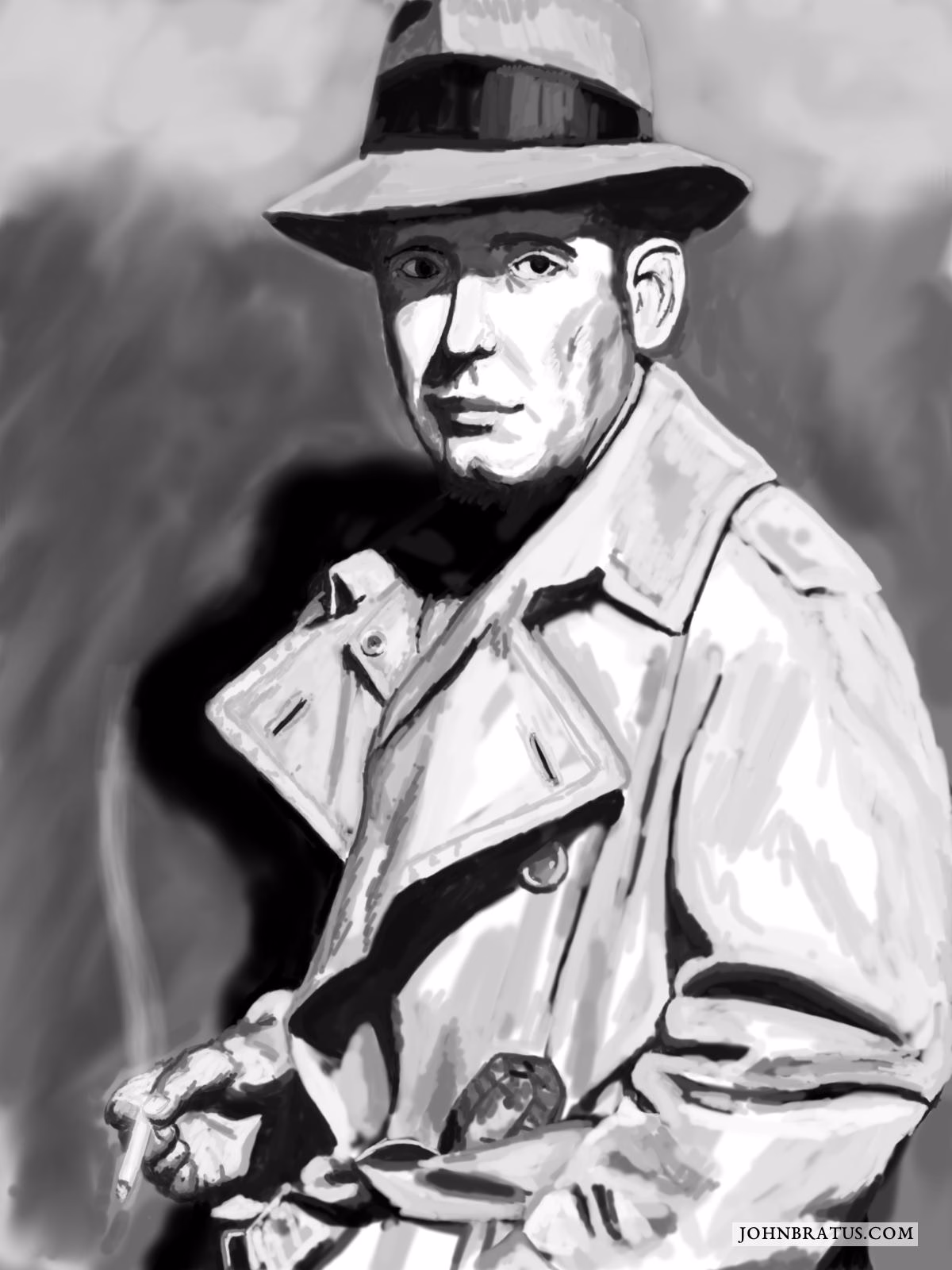 Digital speed painting of Philip Marlowe smoking a cigarette