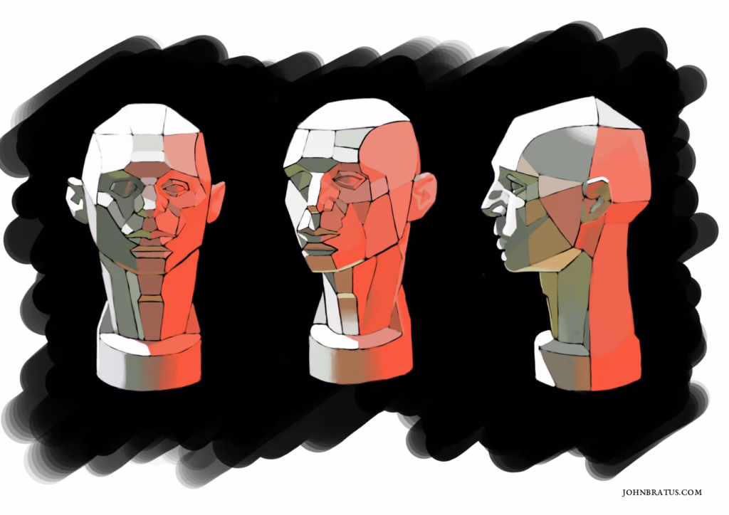 Digital sketch of a planar human head bust