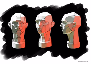 Digital sketch of a planar human head bust