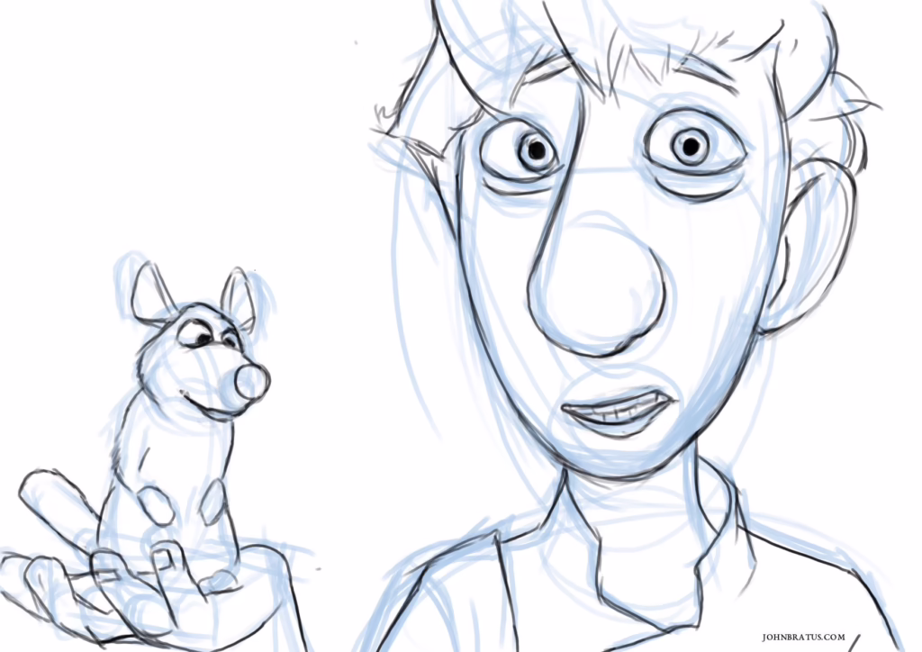 Digital sketch of the main characters from the movie Ratatouille