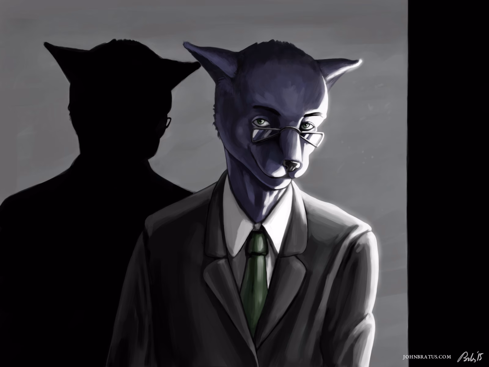 Neo-noir digital painting of an anthropomorphic panther